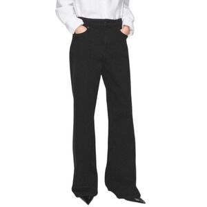 Zara Wide Leg Jeans Womens 6 Black High Rise Full Length Minimalist Denim NEW